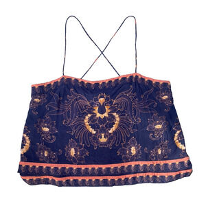 Free People Shirt Womens Large Summer Scarf Print Crop Boho Festival ASO TV Top